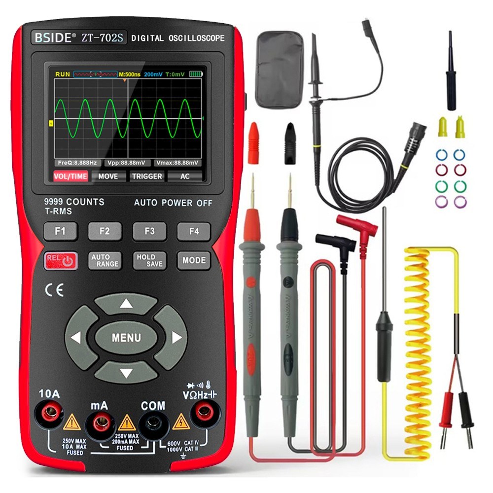 2-in-1 Digital Oscilloscope Multimeter, 2.8 IPS Display, 48MSa/s, 10MHz, True RMS, 9999 Counts