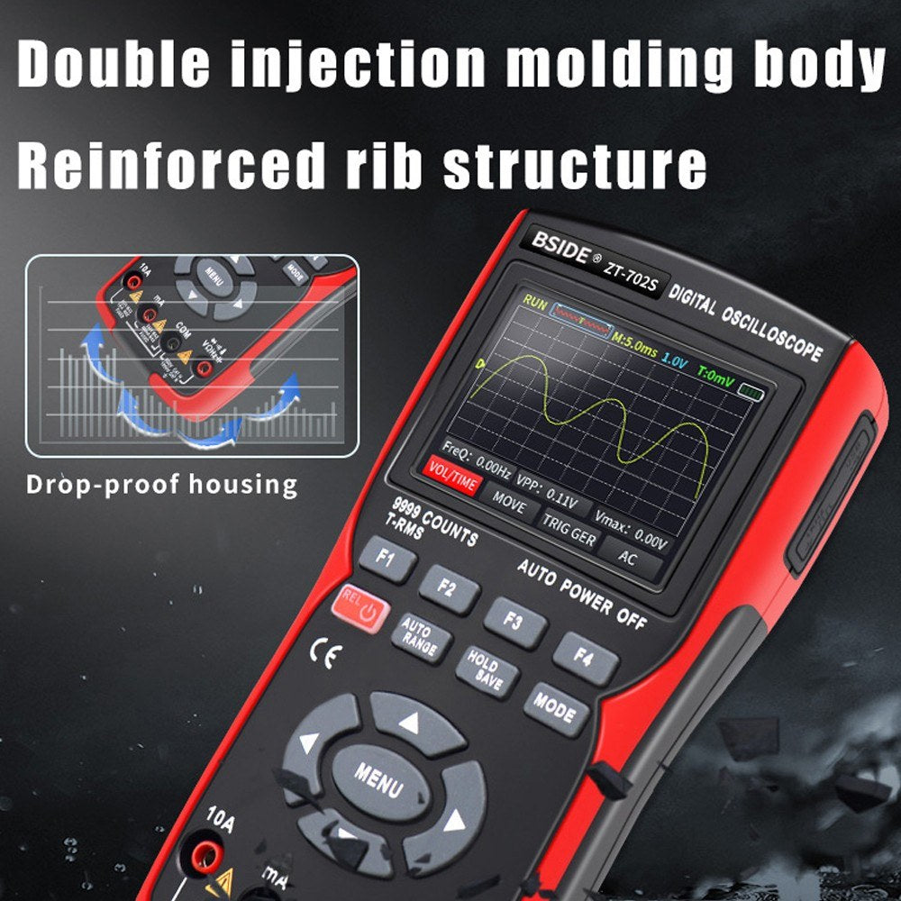 2-in-1 Digital Oscilloscope Multimeter, 2.8 IPS Display, 48MSa/s, 10MHz, True RMS, 9999 Counts