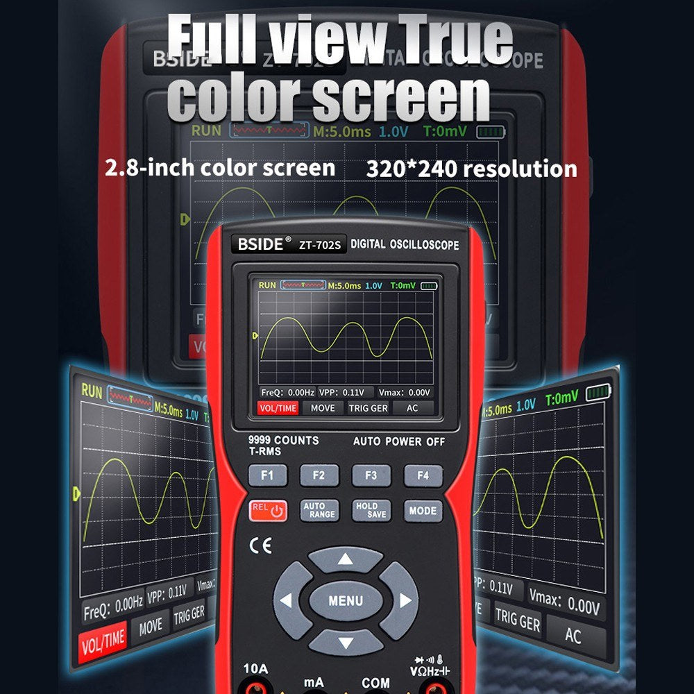 2-in-1 Digital Oscilloscope Multimeter, 2.8 IPS Display, 48MSa/s, 10MHz, True RMS, 9999 Counts