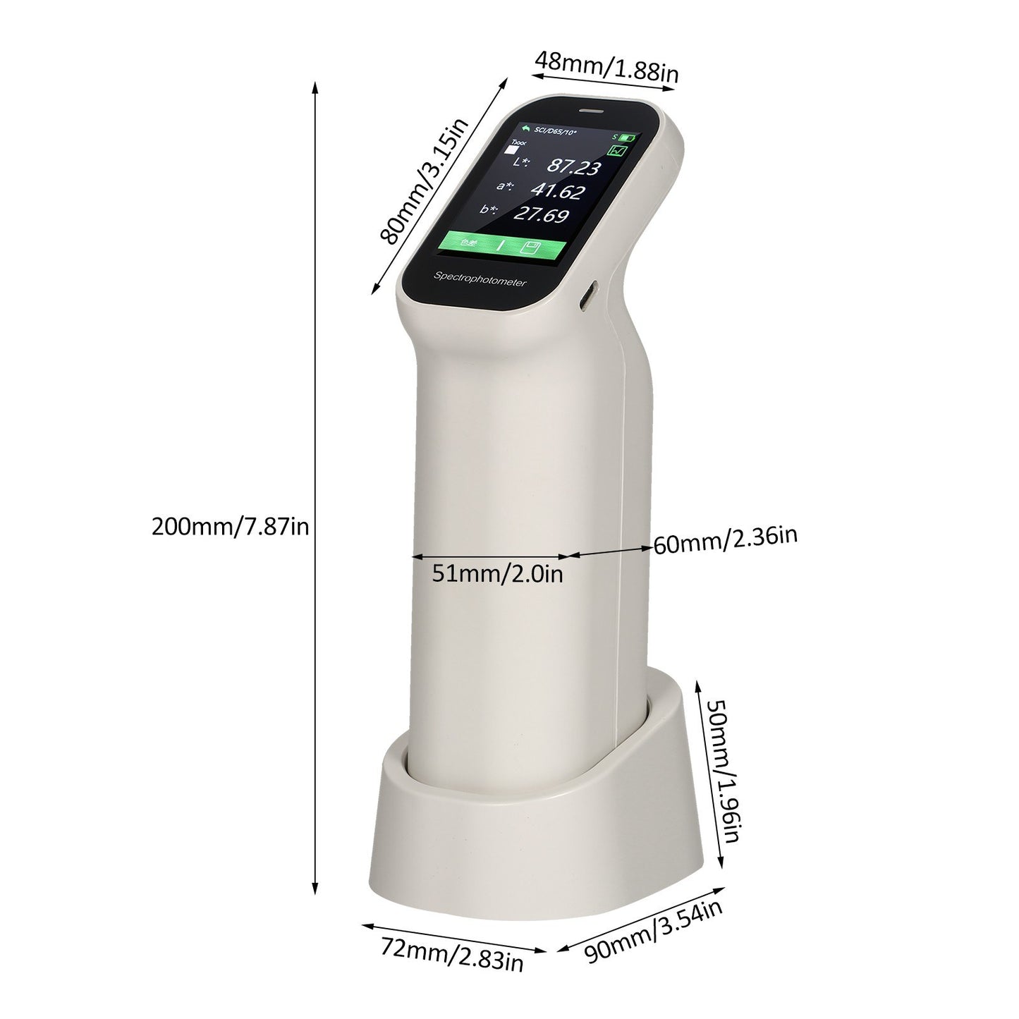 Handheld Colorimeter & Spectrophotometer with Auto Calibration - Rechargeable, 6mm Aperture, IPS Touchscreen