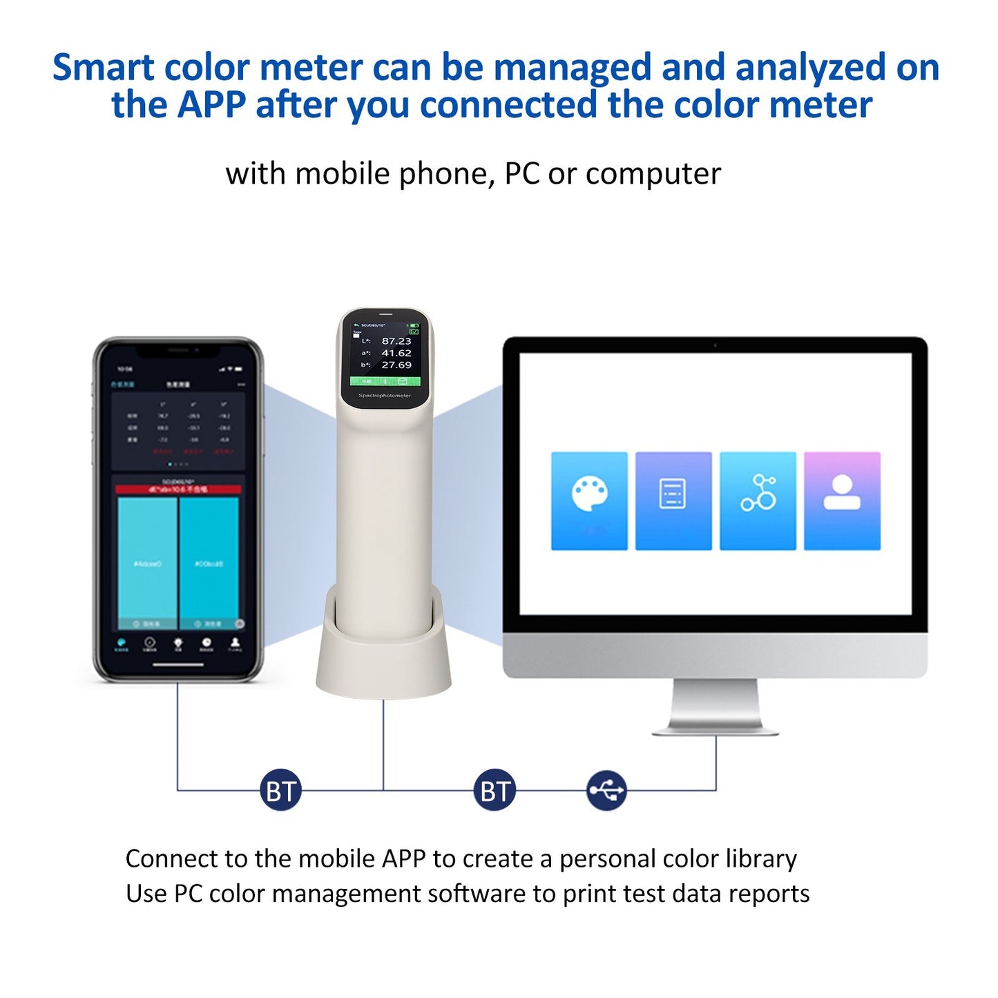 Handheld Rechargeable Colorimeter & Spectrophotometer with Auto Calibration, 6mm & 11mm Aperture, IPS Touchscreen