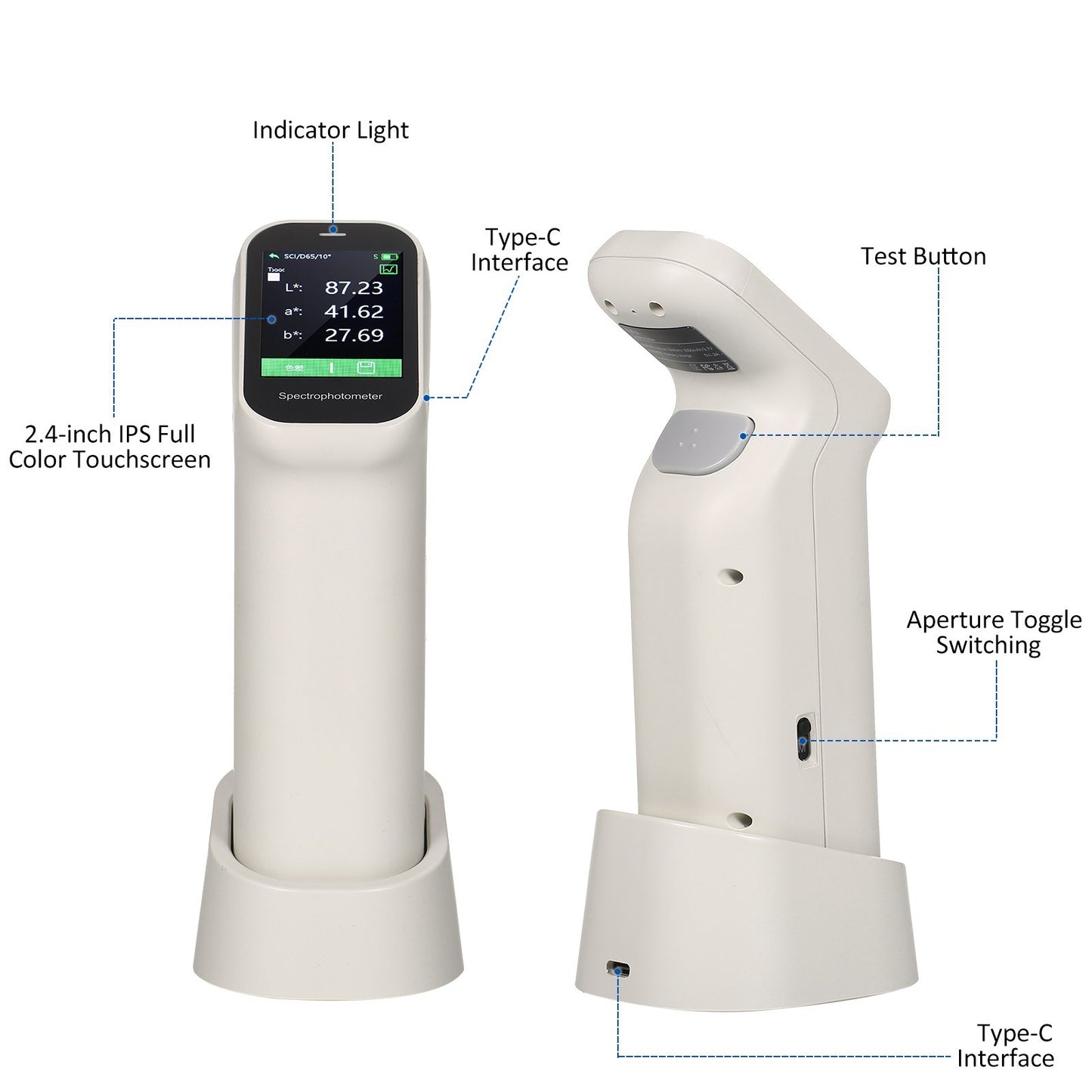 Handheld Rechargeable Colorimeter & Spectrophotometer with Auto Calibration, 6mm & 11mm Aperture, IPS Touchscreen