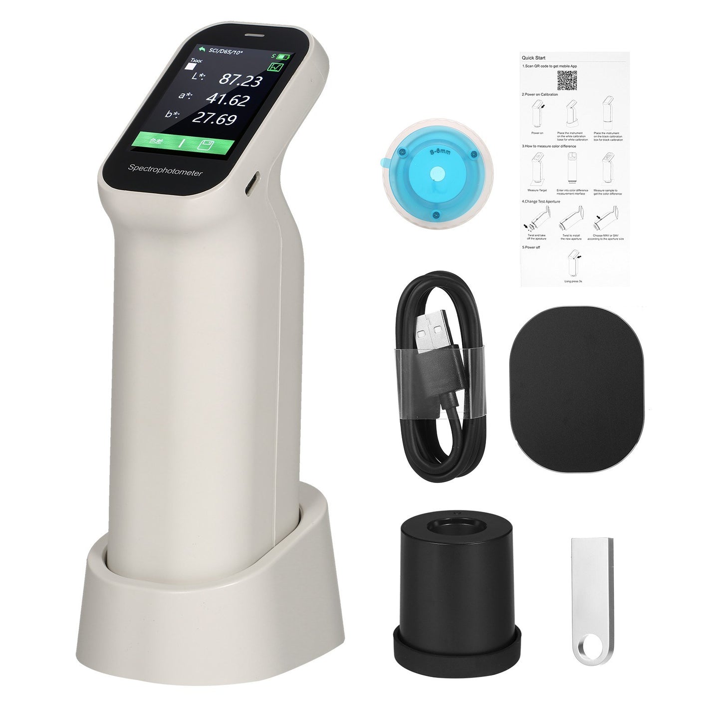 Handheld Rechargeable Colorimeter & Spectrophotometer with Auto Calibration, 6mm & 11mm Aperture, IPS Touchscreen