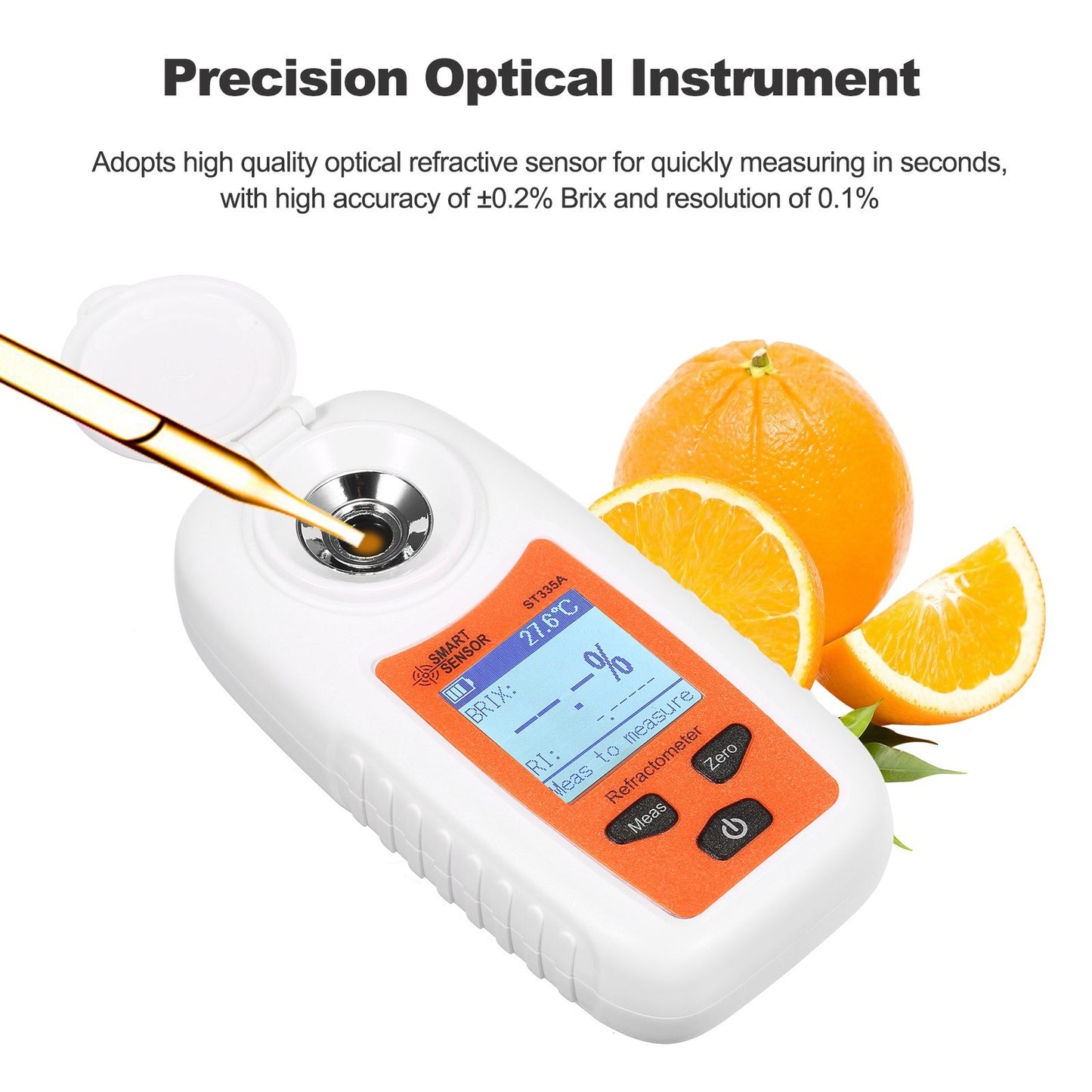 Portable SMART SENSOR ST335A Digital Honey Refractometer with ATC, LCD Display, 0-35% Brix Scale, Sugar Concentration Tester