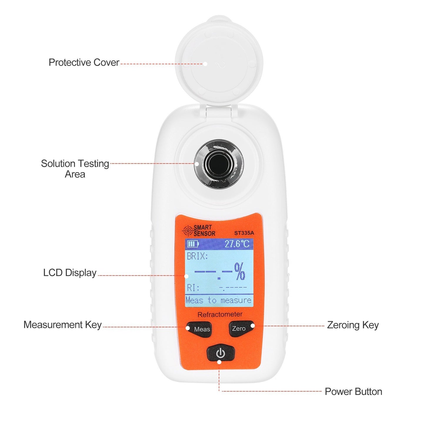 Portable SMART SENSOR ST335A Digital Honey Refractometer with ATC, LCD Display, 0-35% Brix Scale, Sugar Concentration Tester