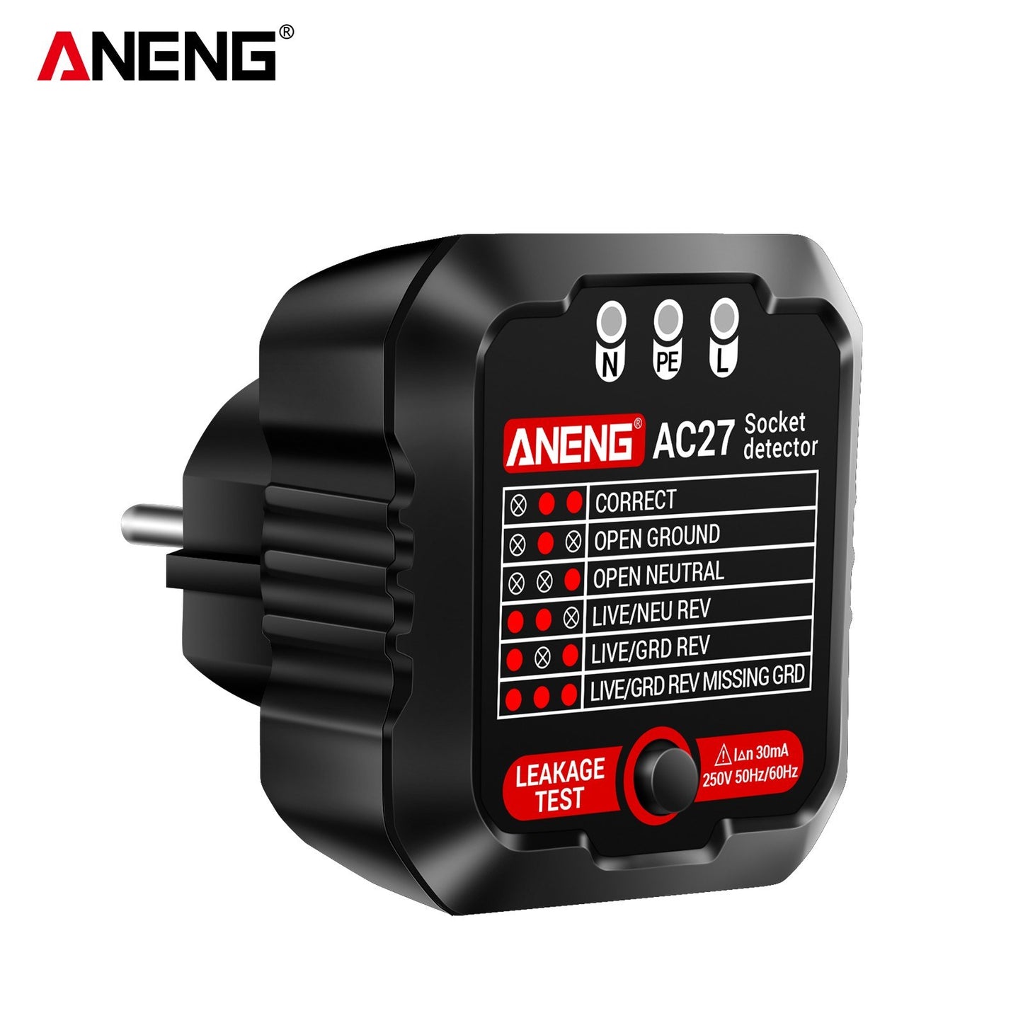 ANENG 250V Outlet Tester & Socket Detector with Leakage, Polarity, Ground Line & Voltage Detection