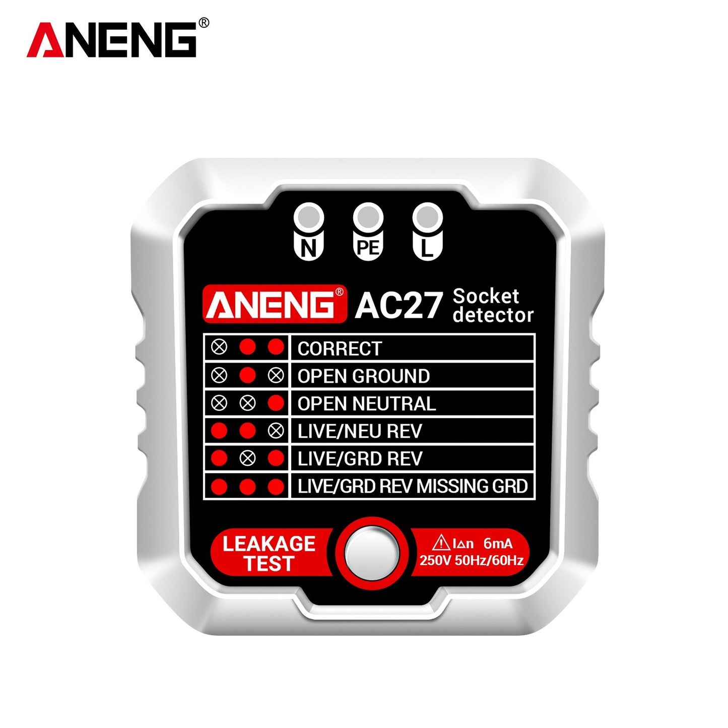 ANENG 250V Outlet Tester & Socket Detector with Leakage, Polarity, Ground Line & Voltage Detection