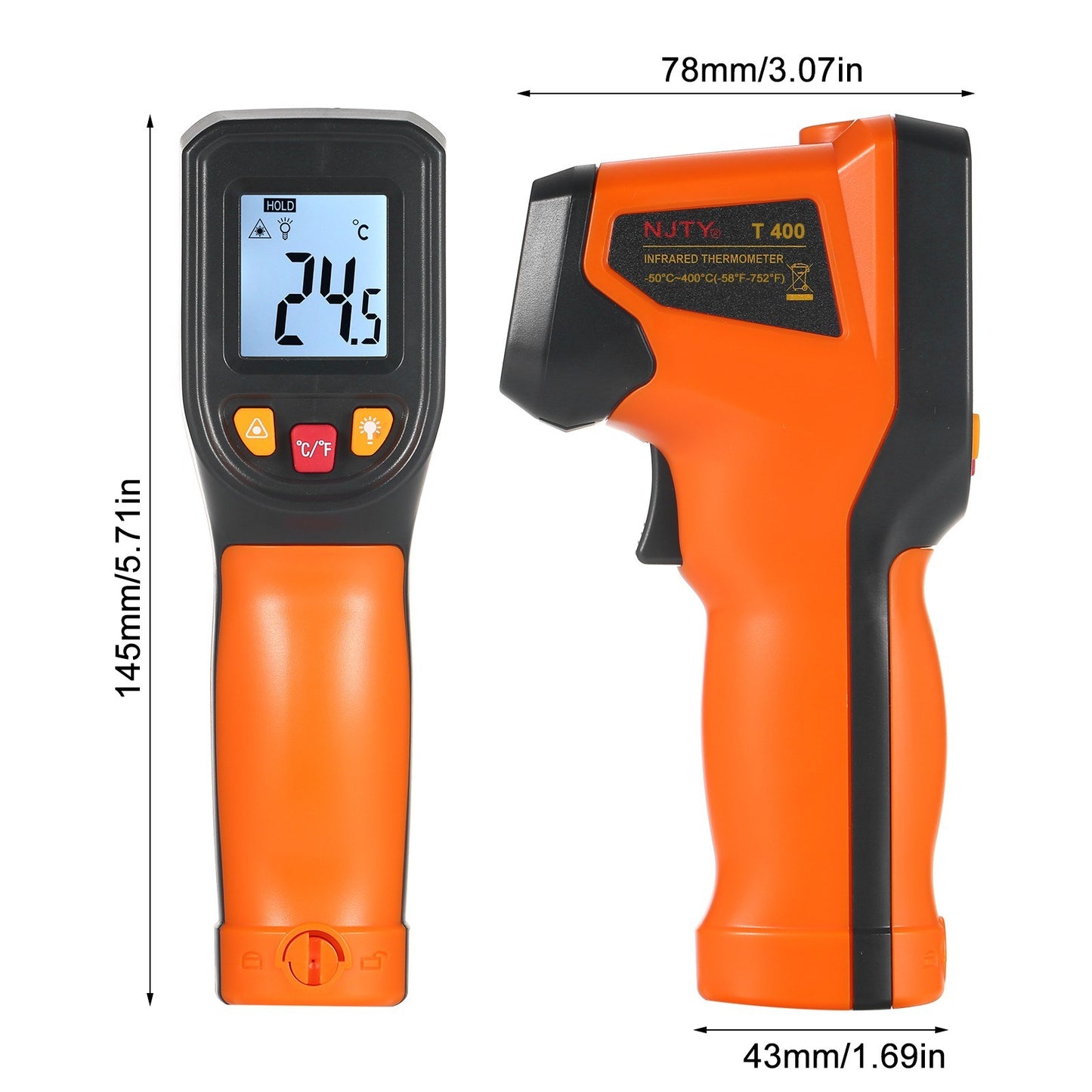 NJTY Infrared Thermometer Non-Contact Digital Gun, -50°C to 400°C (-58°F to 752°F), Ideal for Industrial, Kitchen, Automotive Use