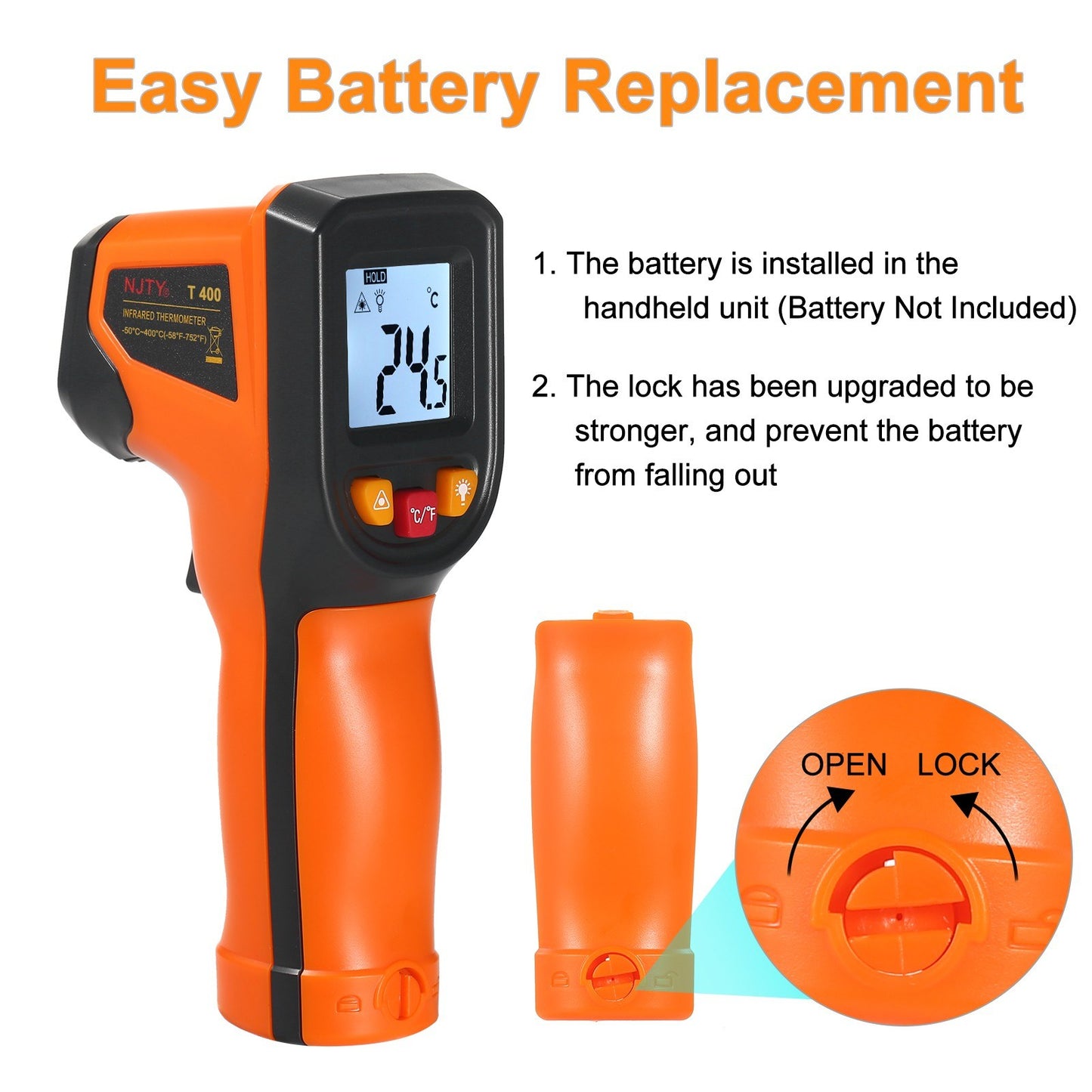NJTY Infrared Thermometer Non-Contact Digital Gun, -50°C to 400°C (-58°F to 752°F), Ideal for Industrial, Kitchen, Automotive Use