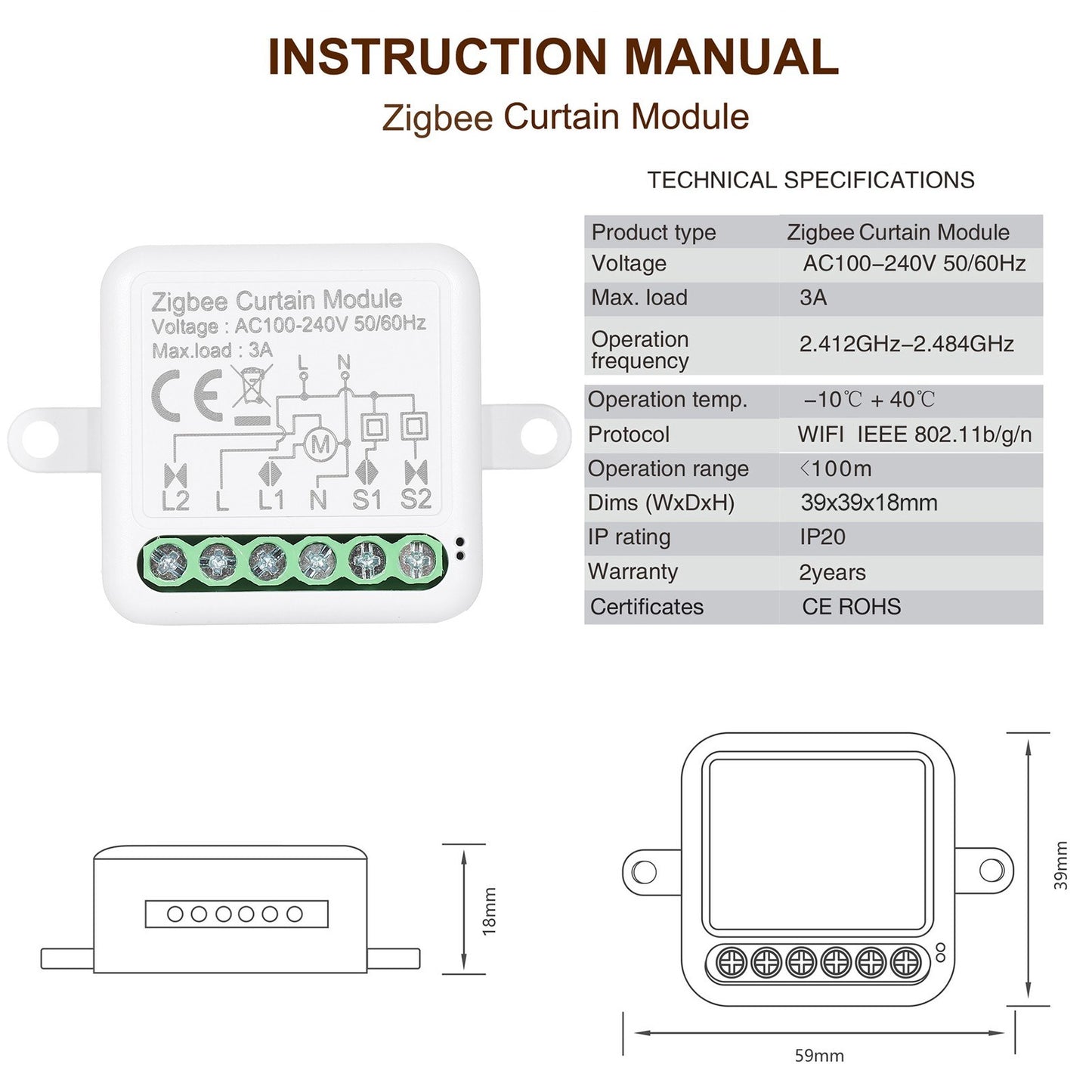 Zigbee 3.0 Mini WiFi Smart Relay Switch, 1-Way DIY Light Module, Smart Life App & Alexa/Google Home Compatible (2CH)