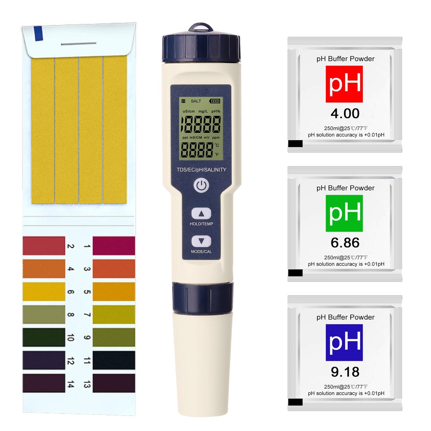 5-in-1 Digital Multi-Parameter Water Quality Tester: pH, EC, TDS, Salinity, Thermometer