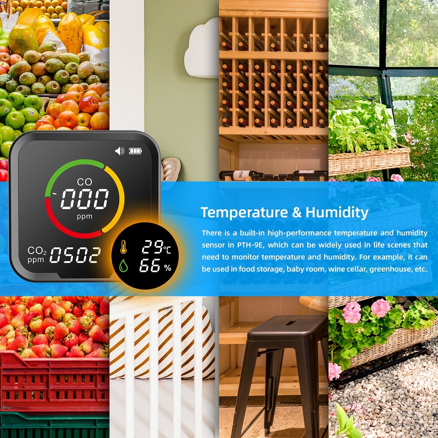 Smart WiFi CO & CO2 Detector: Portable Air Quality Monitor with Temperature & Humidity Sensor