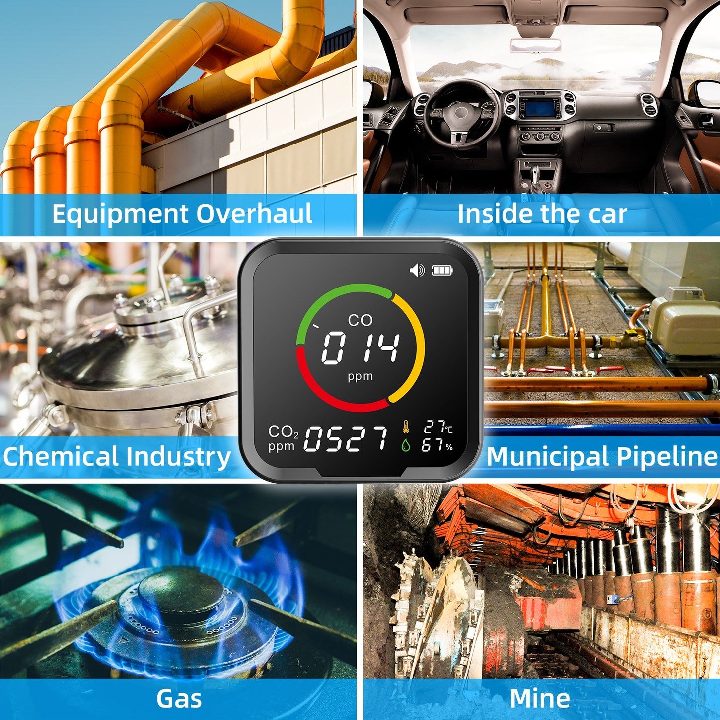 Smart WiFi CO & CO2 Detector: Portable Air Quality Monitor with Temperature & Humidity Sensor