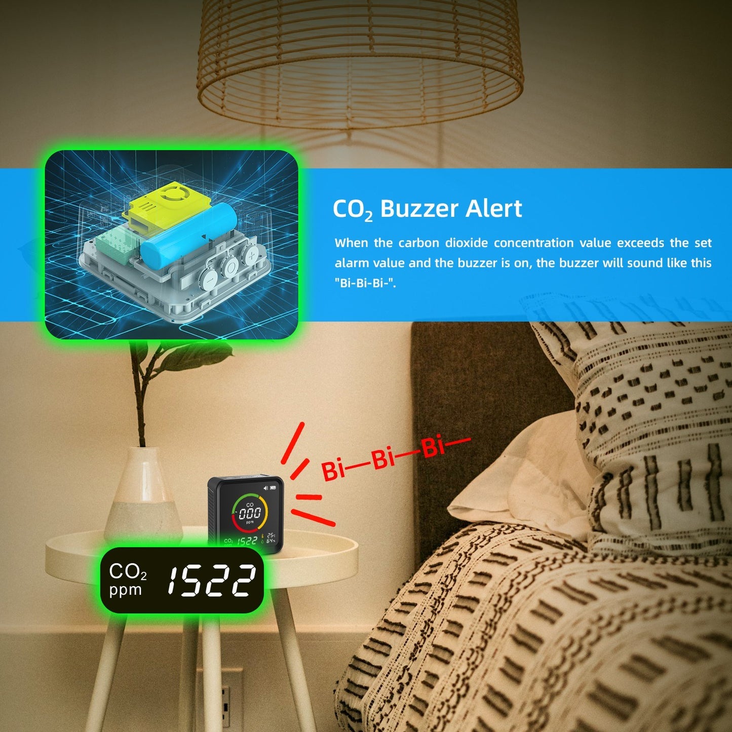 Smart WiFi CO & CO2 Detector: Portable Air Quality Monitor with Temperature & Humidity Sensor