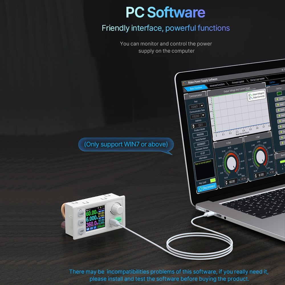 Regulated DC Power Supply with Adjustable Brightness & Firmware Upgrade, 1.54 LCD