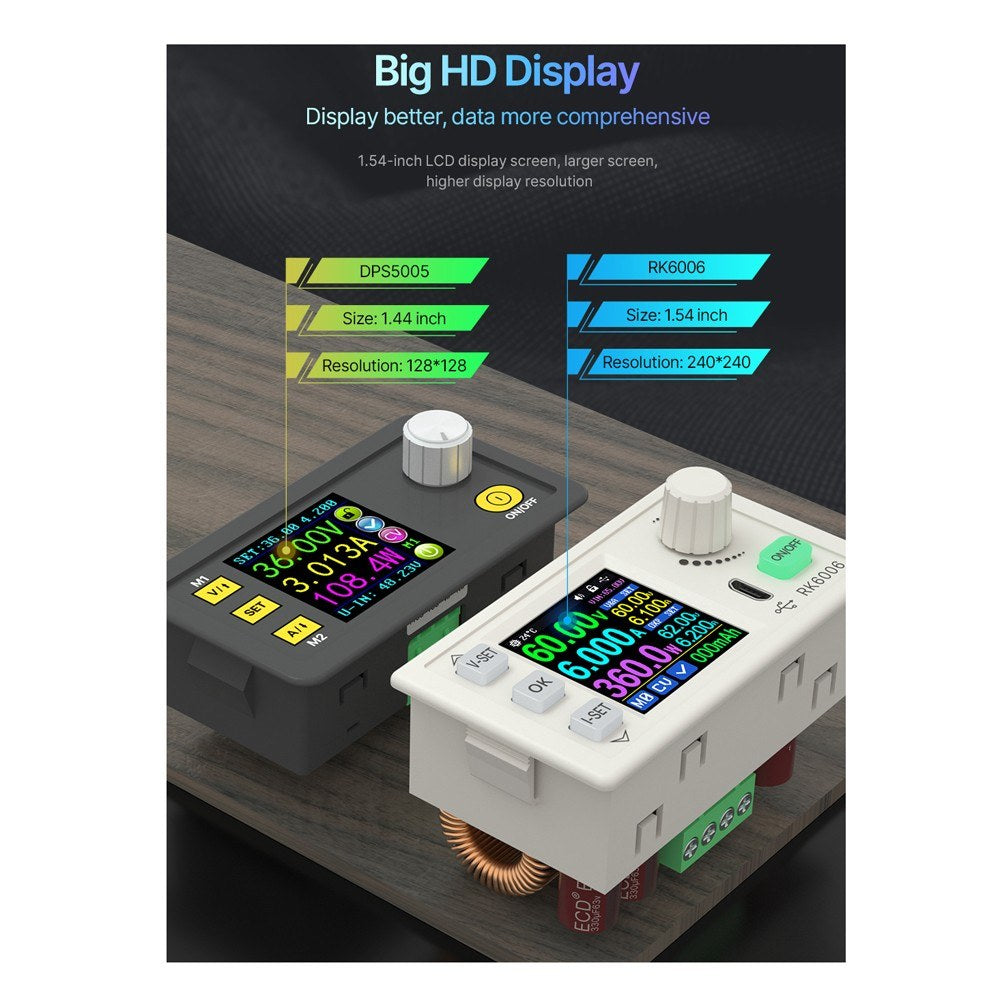 Regulated DC Power Supply with Adjustable Brightness & Firmware Upgrade, 1.54 LCD