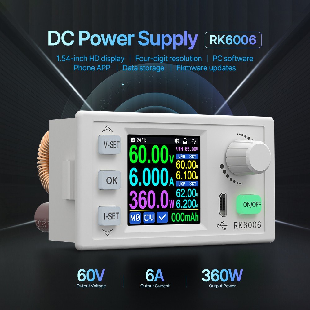 Regulated DC Power Supply with Adjustable Brightness & Firmware Upgrade, 1.54 LCD