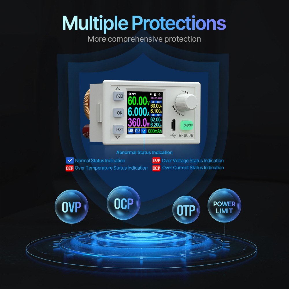 Regulated DC Power Supply with Adjustable Brightness & Firmware Upgrade, 1.54 LCD