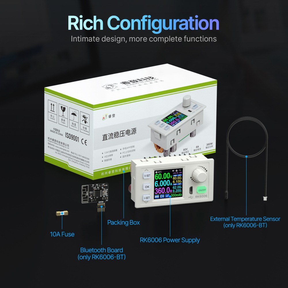 Regulated DC Power Supply with Adjustable Brightness & Firmware Upgrade, 1.54 LCD