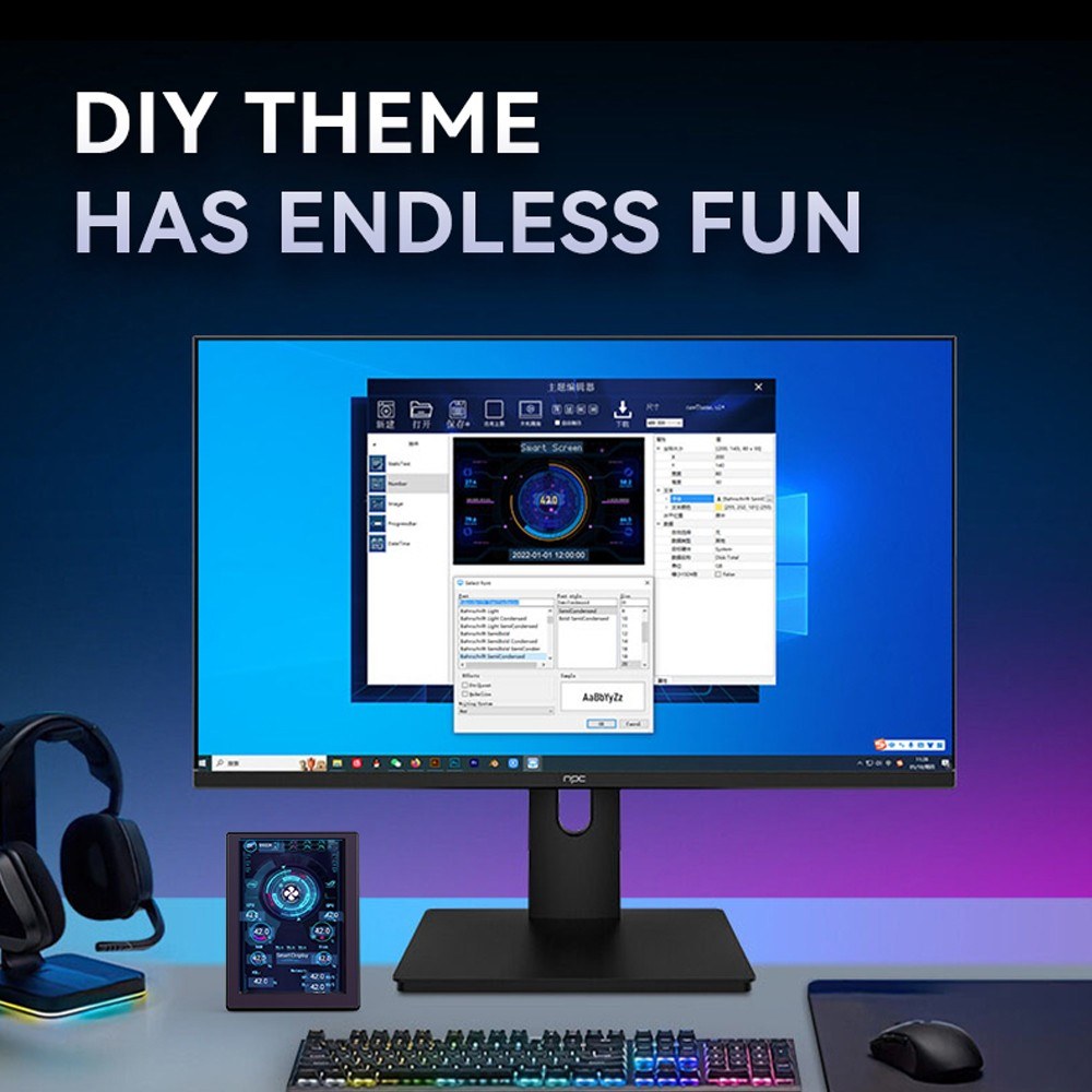3.5 Inch IPS Display Monitor for CPU/GPU Monitoring with DIY Theme Editing and Free Software Upgrades, ABS Housing