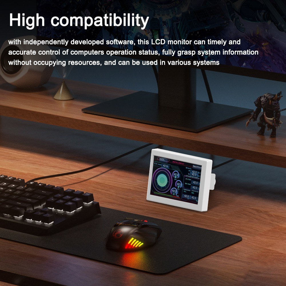 3.5 Inch IPS Display Monitor for CPU/GPU Monitoring with DIY Theme Editing and Free Software Upgrades, ABS Housing