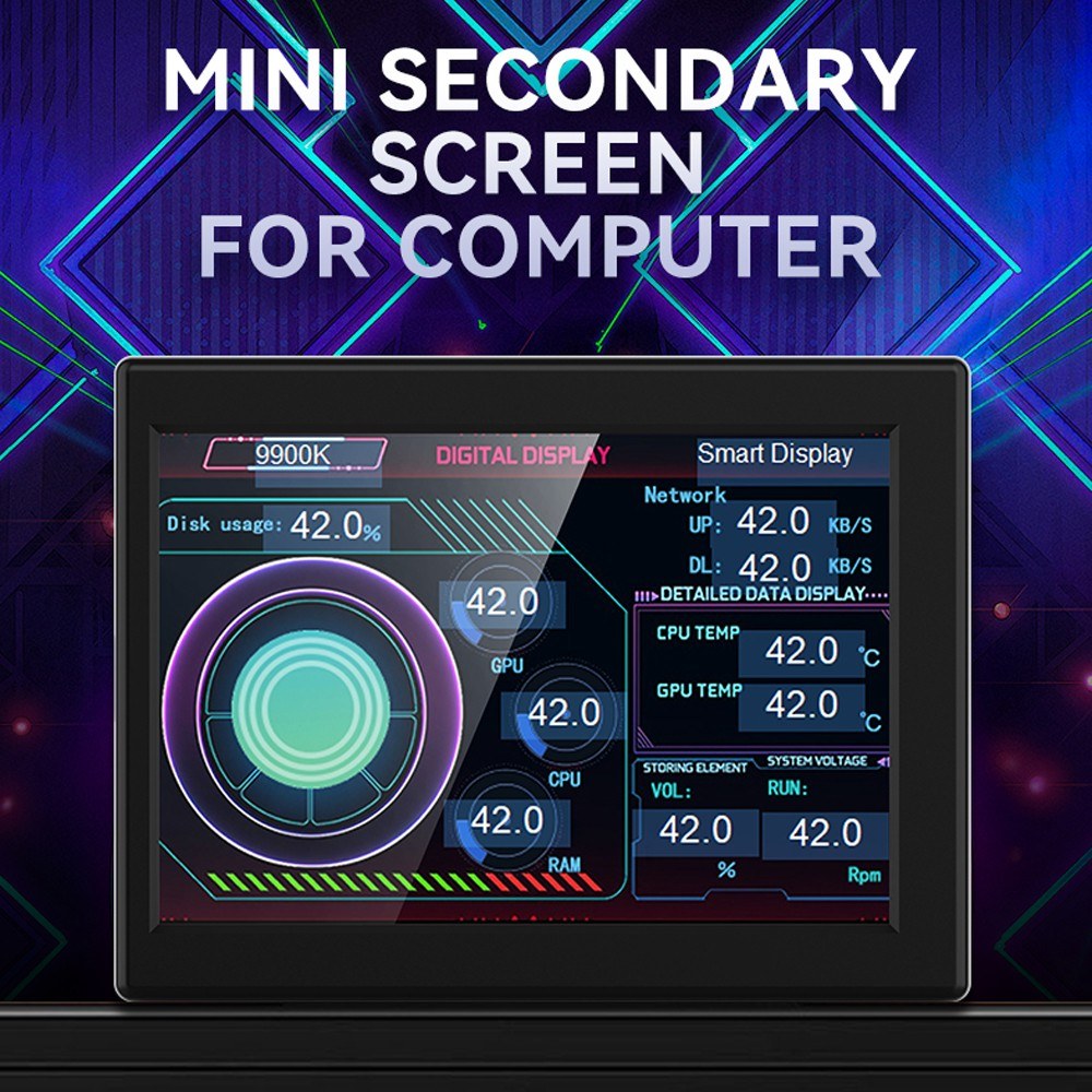 3.5 Inch IPS Display Monitor for CPU/GPU Monitoring with DIY Theme Editing and Free Software Upgrades, ABS Housing