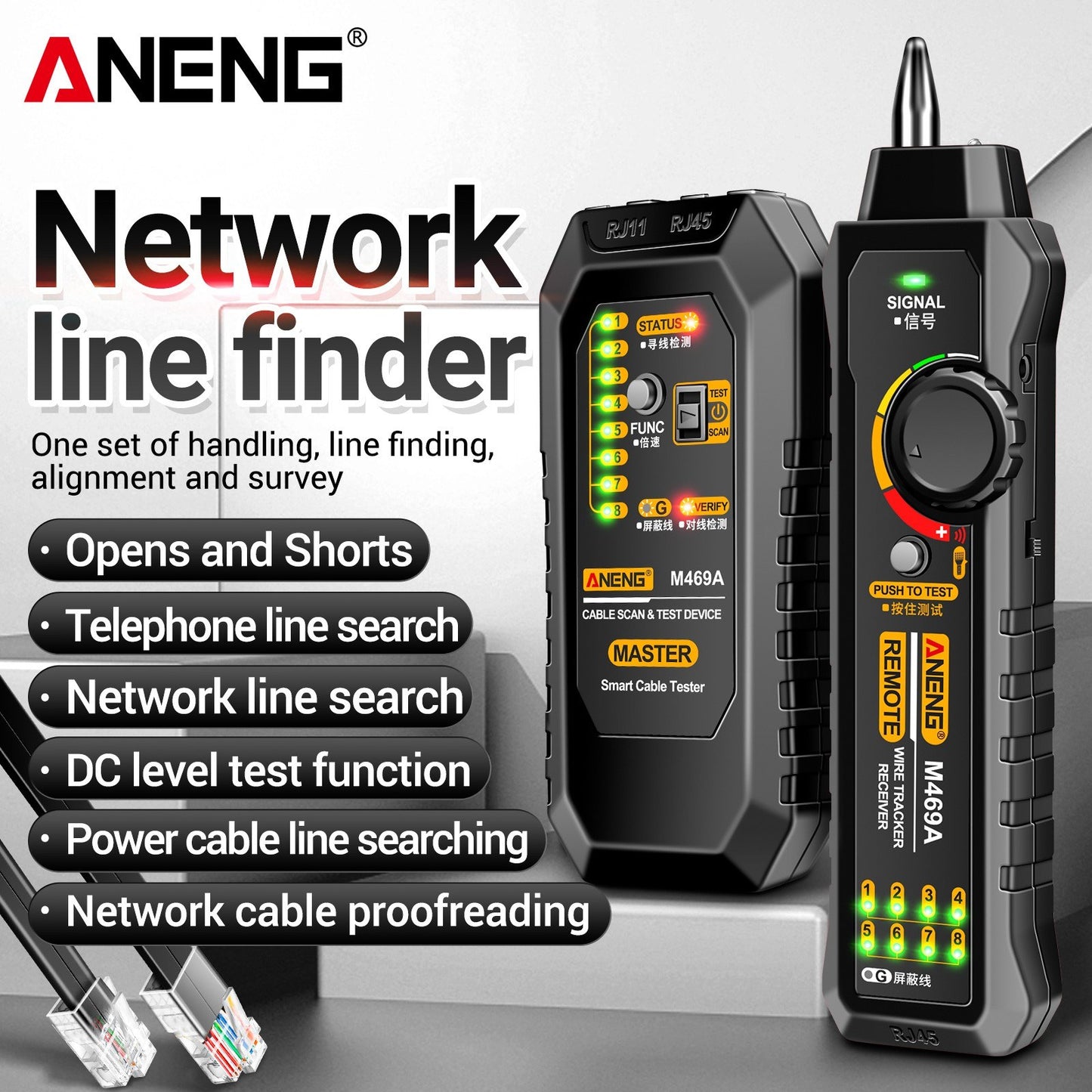 ANENG M469A Multifunctional Network Cable Finder with Anti-Interference Testing and Break Point Detection