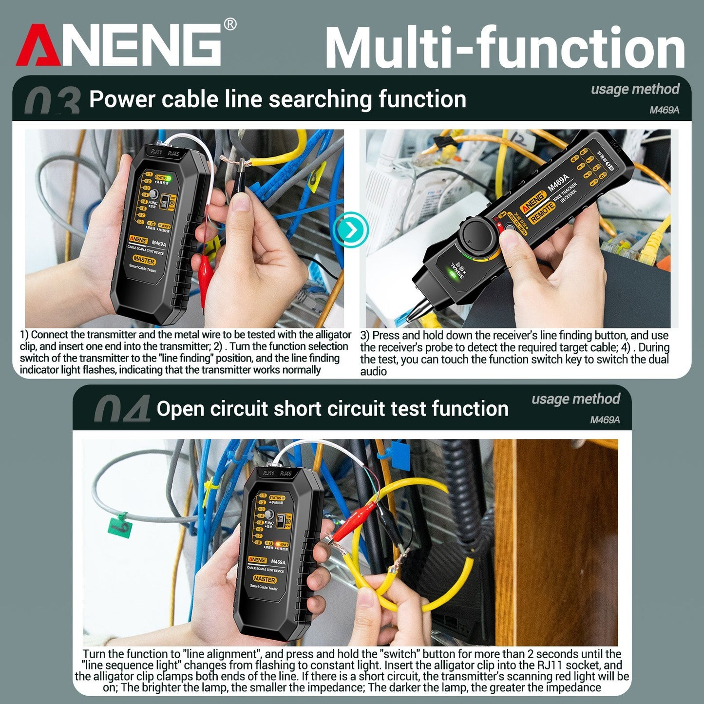 ANENG M469A Multifunctional Network Cable Finder with Anti-Interference Testing and Break Point Detection