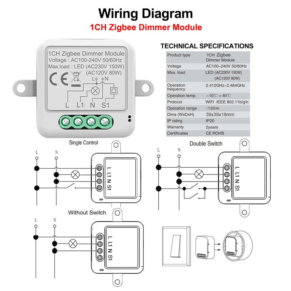 Zigbee App-Enabled Dimmer Curtain Switch, Alexa & Google Home Compatible, 1 Gang Module