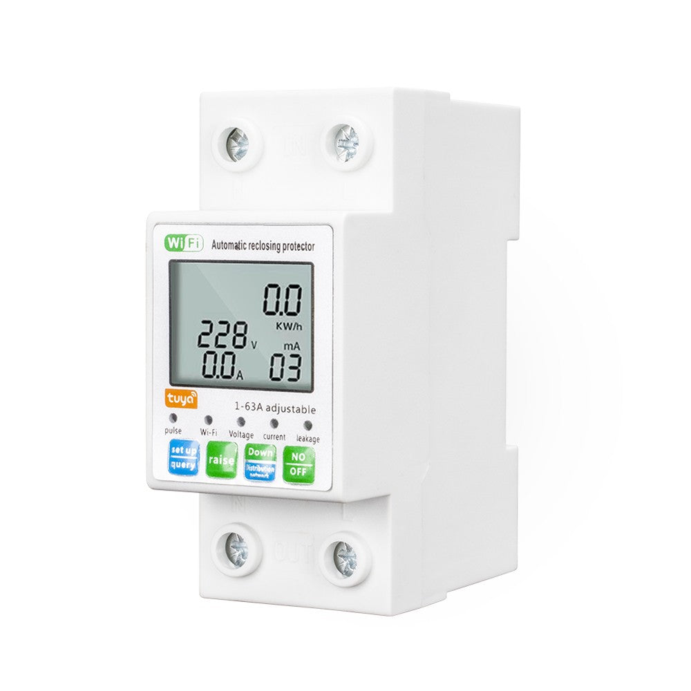 Tuya WiFi Smart Reclosing Protector with LCD Display and Multifunctional Power Meter - Current & Voltage Monitoring, App Control