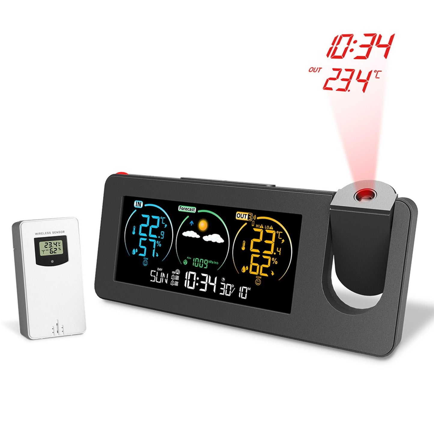 ZX3538 Digital Projection Clock with Weather Station, Color Screen, Temperature & Humidity Display, Alarm Function