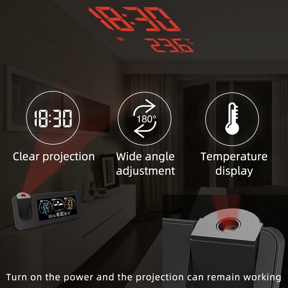 ZX3538 Digital Projection Clock with Weather Station, Color Screen, Temperature & Humidity Display, Alarm Function