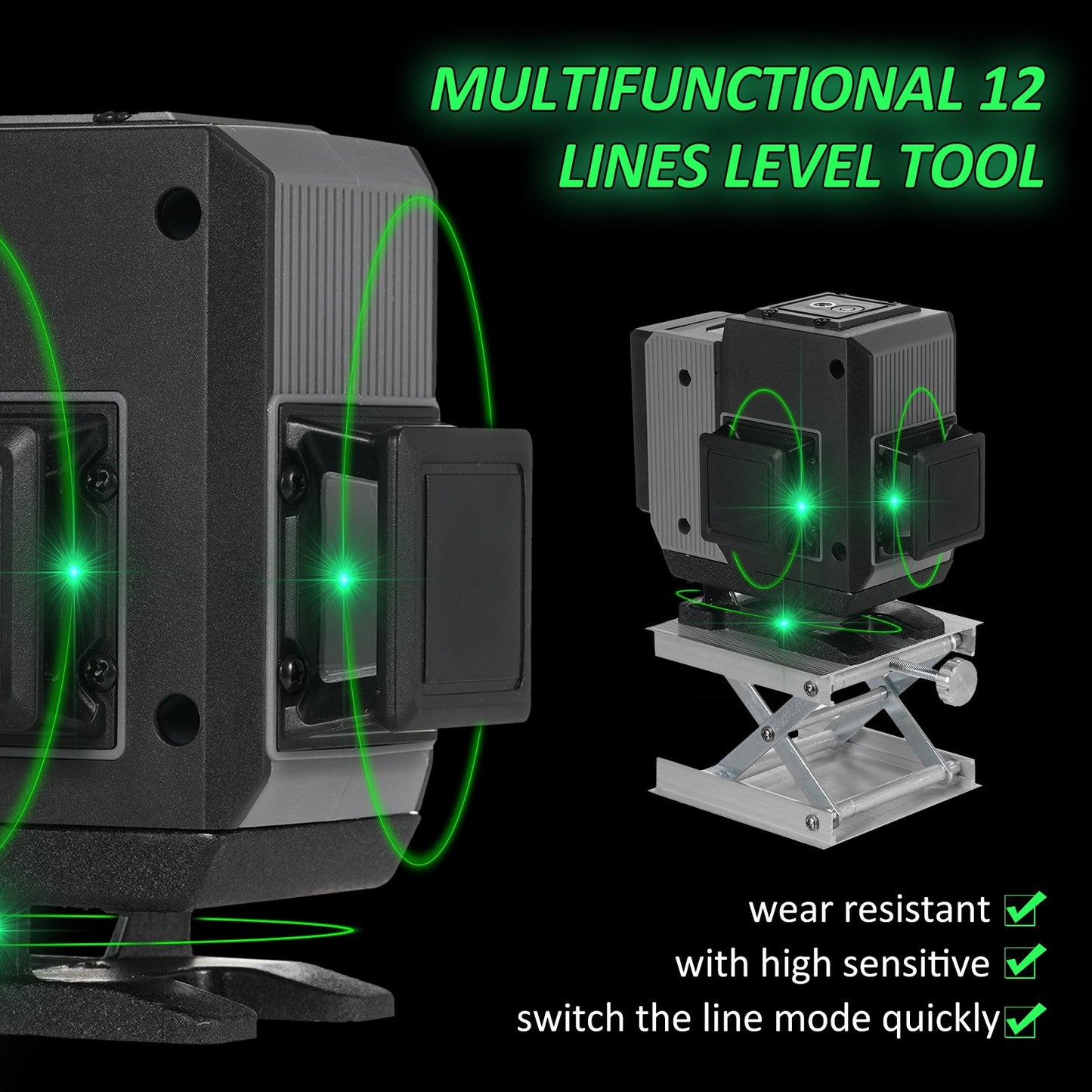 4D Green Laser Level 16 Lines 4x360° for Construction with Remote Control