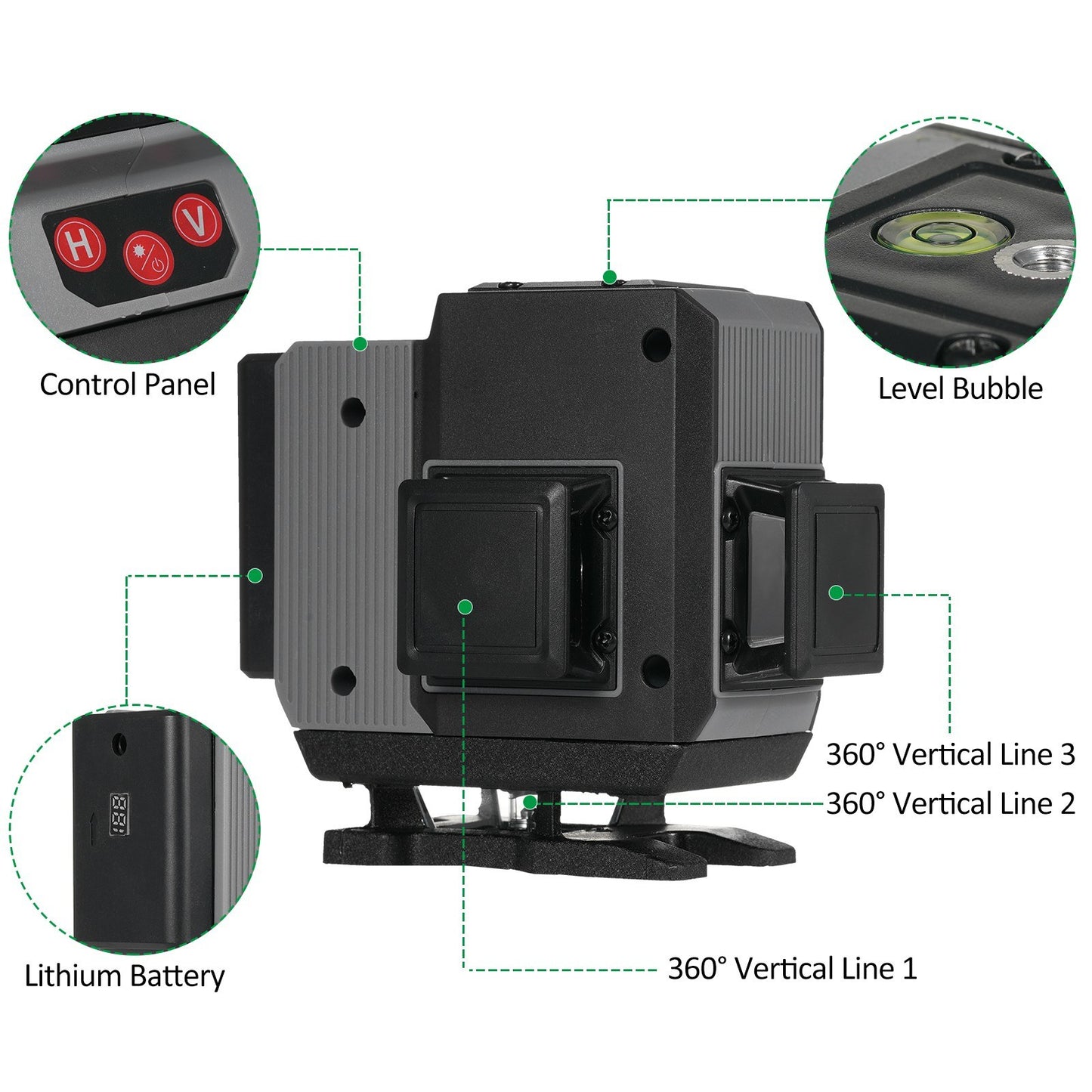 4D Green Laser Level 16 Lines 4x360° for Construction with Remote Control