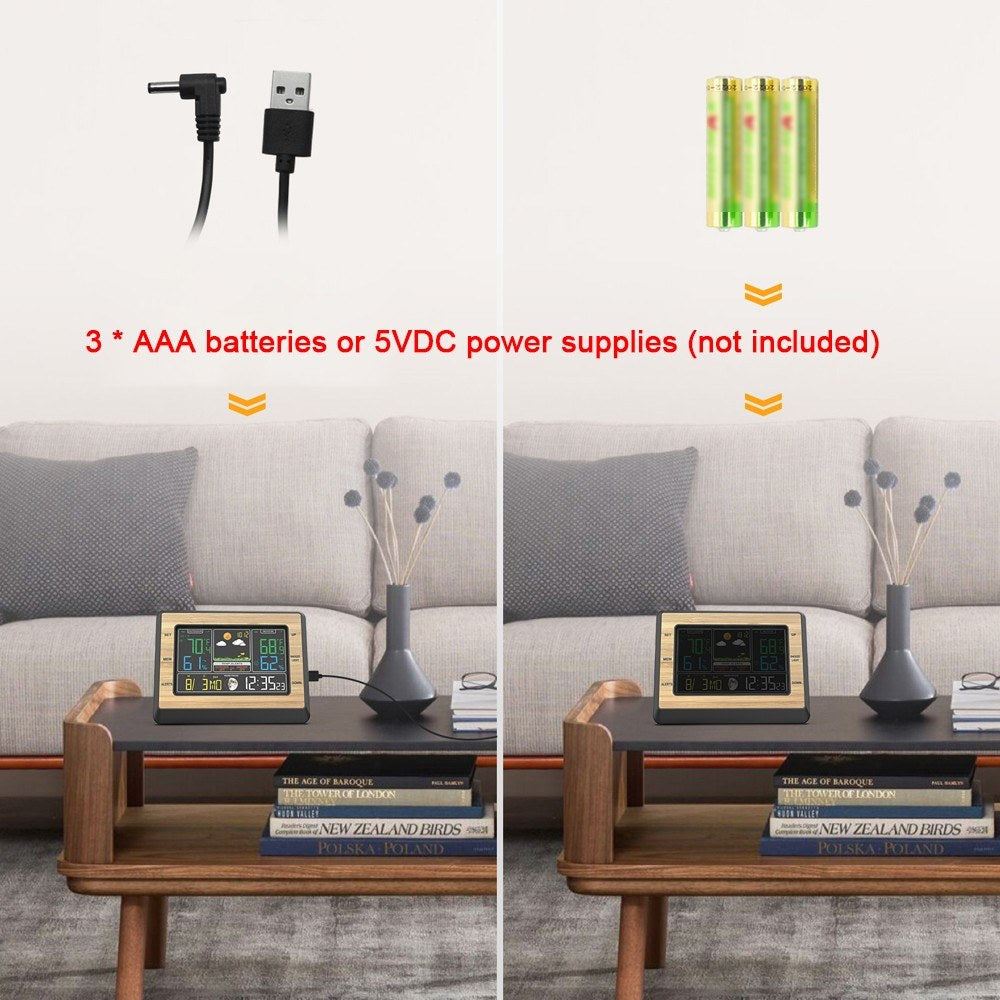 Multifunctional Weather Station Clock: Color Screen, Temperature & Humidity Meter, Barometric Measurement, Electronic Alarm, Moon Phase Display