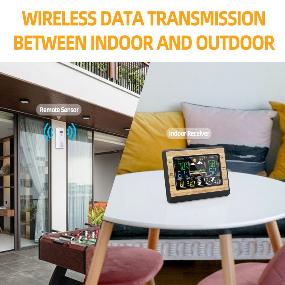 Multifunctional Weather Station Clock: Color Screen, Temperature & Humidity Meter, Barometric Measurement, Electronic Alarm, Moon Phase Display