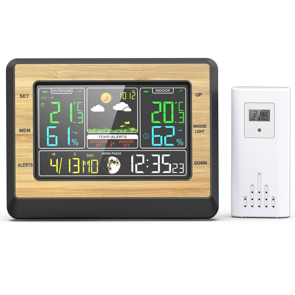 Multifunctional Weather Station Clock: Color Screen, Temperature & Humidity Meter, Barometric Measurement, Electronic Alarm, Moon Phase Display