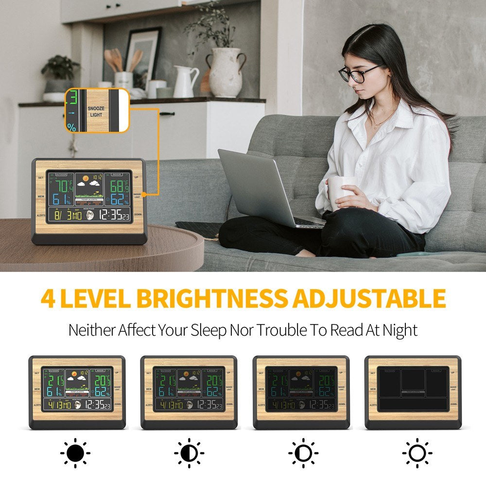 Multifunctional Weather Station Clock: Color Screen, Temperature & Humidity Meter, Barometric Measurement, Electronic Alarm, Moon Phase Display