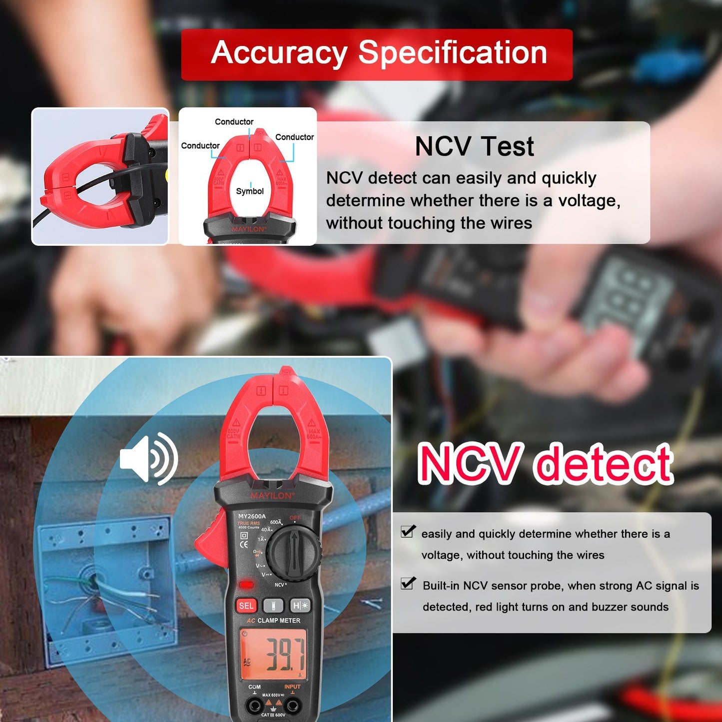 Multifunction Digital Clamp Meter 600V Voltmeter Tester - Amp, Volt, NCV, Current, Resistance, Diode & Continuity Measurement