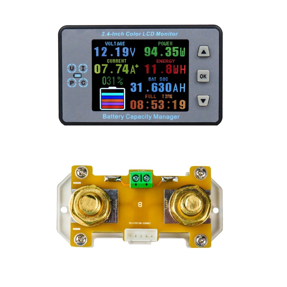 2.4 LCD Coulometer for Electric Car/RV Battery - Voltage, Current & Capacity Meter with Memory & Bidirectional Detection