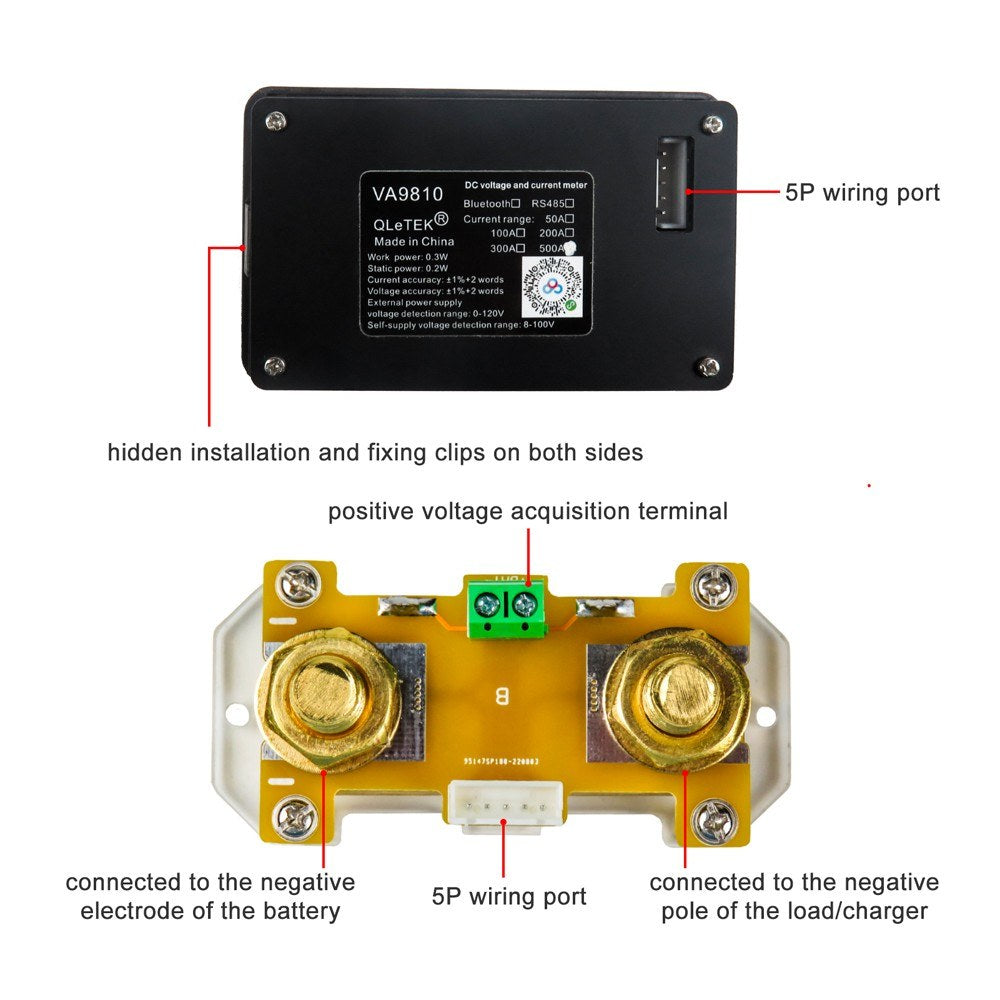 2.4 LCD Coulometer for Electric Car/RV Battery - Voltage, Current & Capacity Meter with Memory & Bidirectional Detection
