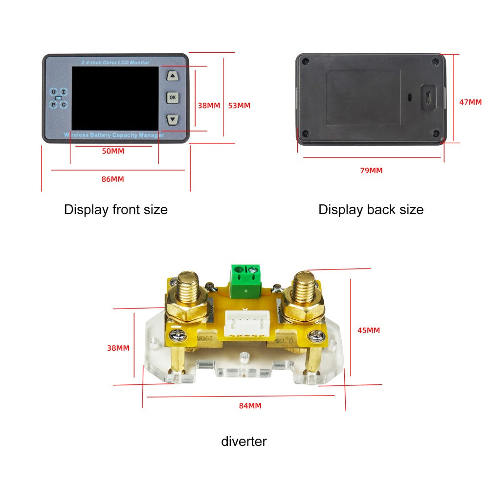 2.4 LCD Coulometer for Electric Car/RV Battery - Voltage, Current & Capacity Meter with Memory & Bidirectional Detection