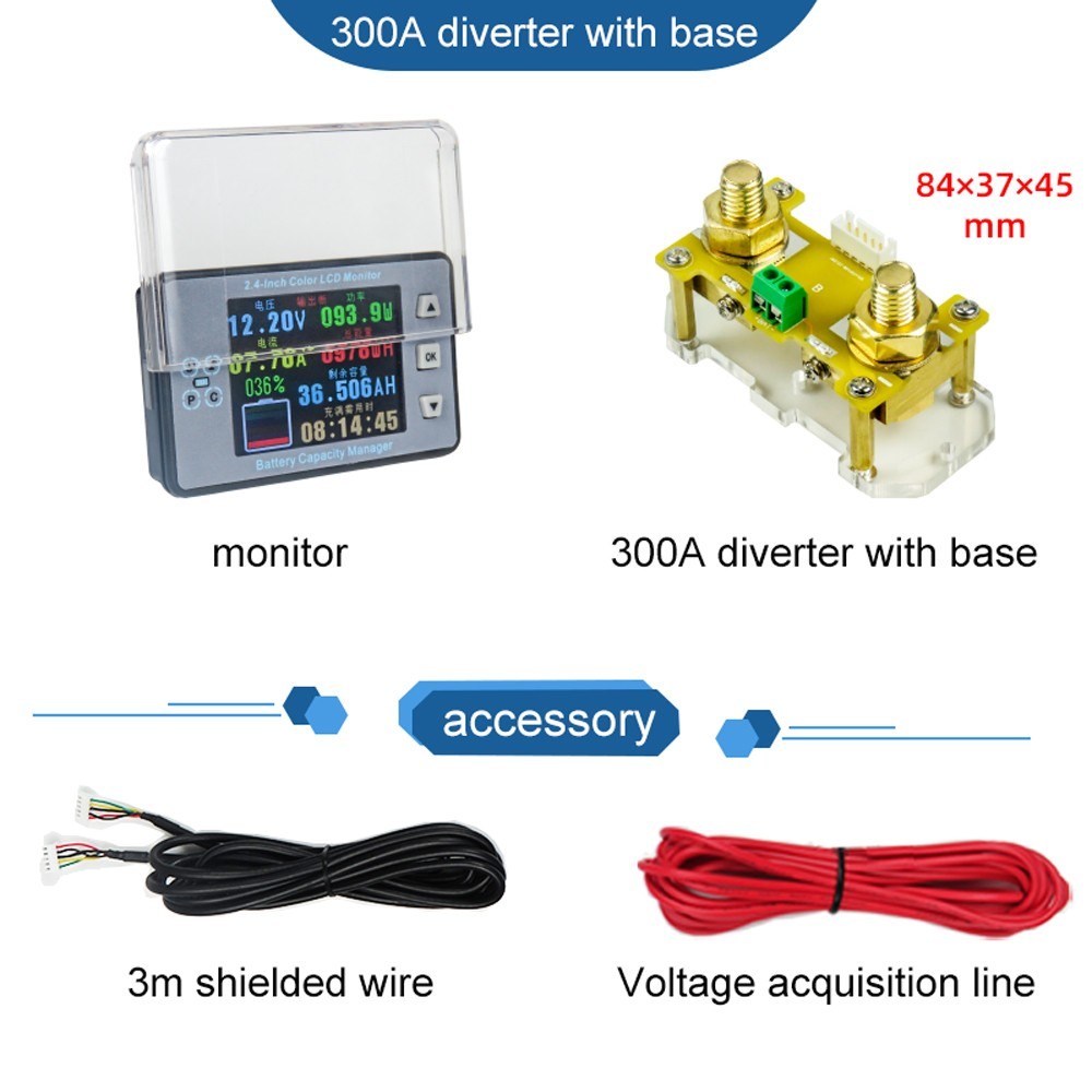 2.4 LCD Coulometer for Electric Car/RV Battery - Voltage, Current & Capacity Meter with Memory & Bidirectional Detection