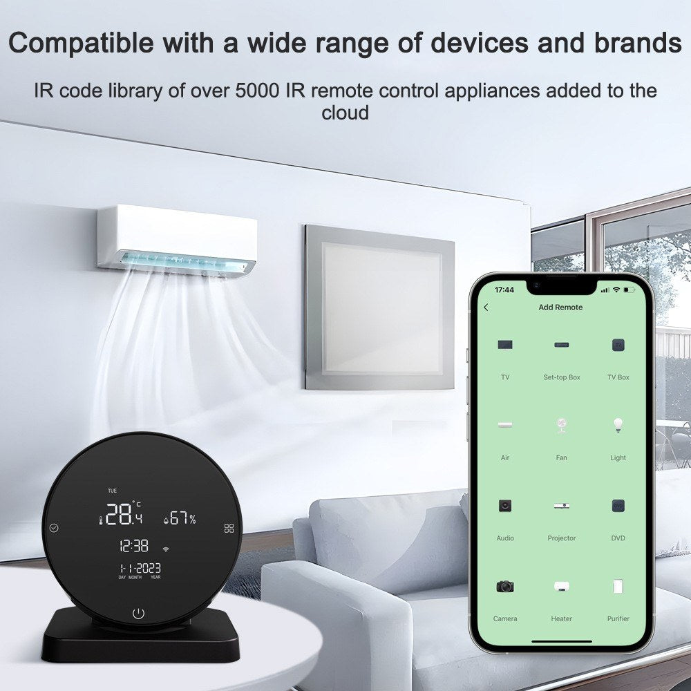 Rechargeable WiFi Temperature & Humidity Meter - LCD Display, IR Remote, Google Home & Alexa Compatible