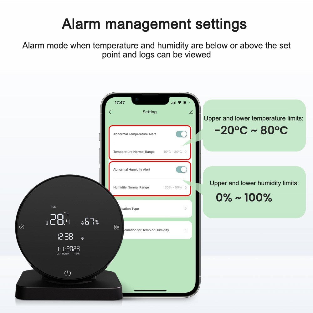 Rechargeable WiFi Temperature & Humidity Meter - LCD Display, IR Remote, Google Home & Alexa Compatible