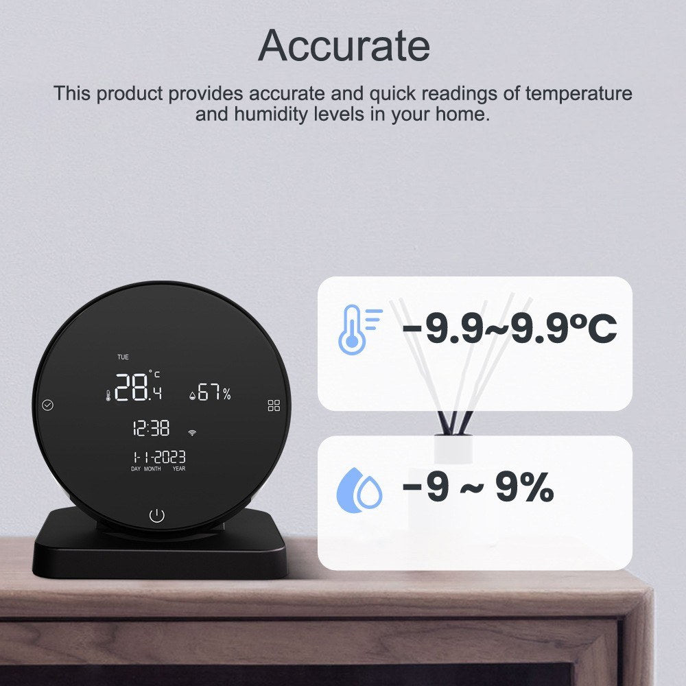 Rechargeable WiFi Temperature & Humidity Meter - LCD Display, IR Remote, Google Home & Alexa Compatible