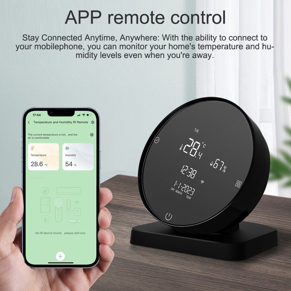 Rechargeable WiFi Temperature & Humidity Meter - LCD Display, IR Remote, Google Home & Alexa Compatible