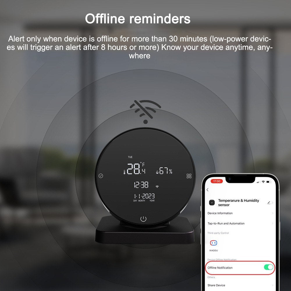 Rechargeable WiFi Temperature & Humidity Meter - LCD Display, IR Remote, Google Home & Alexa Compatible