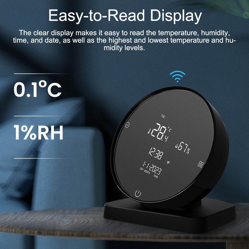 Rechargeable WiFi Temperature & Humidity Meter - LCD Display, IR Remote, Google Home & Alexa Compatible