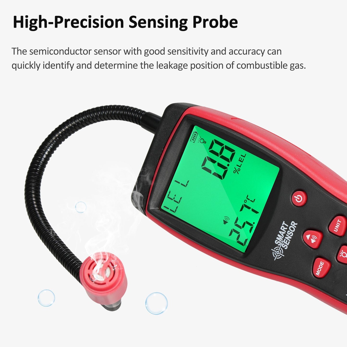 SMART SENSOR Portable Combustible Gas Leak Detector & Concentration Analyzer with Temperature Test & Sound/Light Alarm
